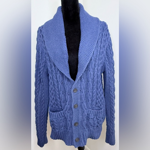 Brooks Brothers preppy cable knit cardigan sweater shawl collar button close M - Picture 2 of 13